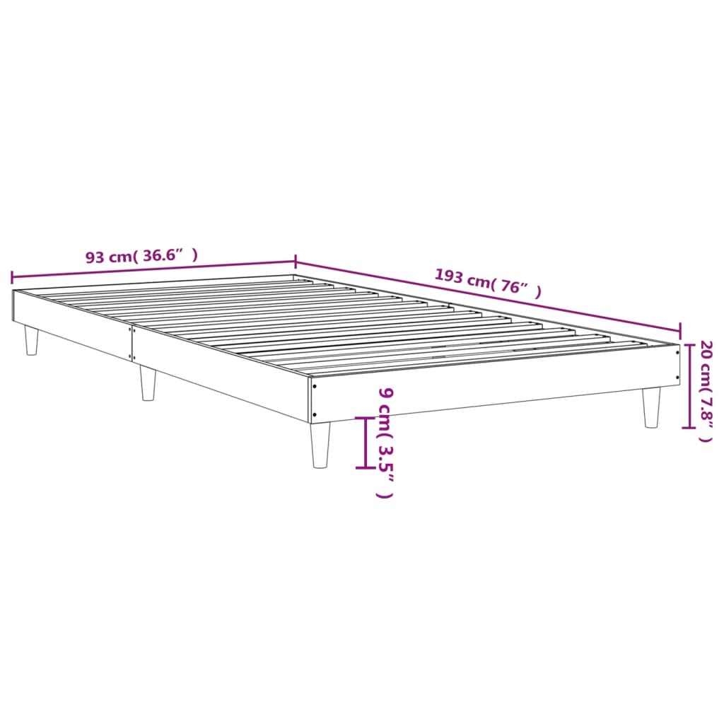 vidaXL voodiraam, must, 90 x 190 cm, teras ja tehispuit