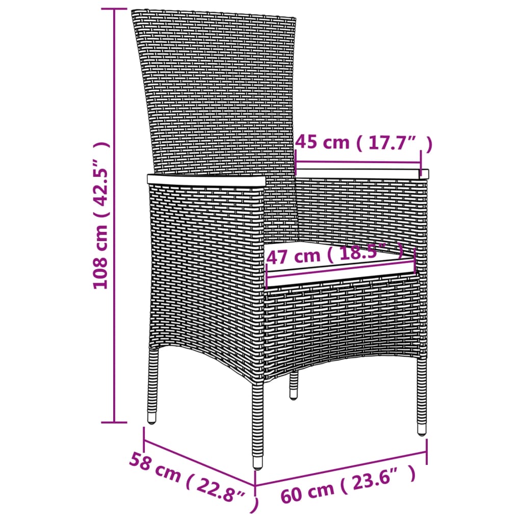 vidaXL 3-osaline aiamööbli komplekt, must, polürotang ja teras