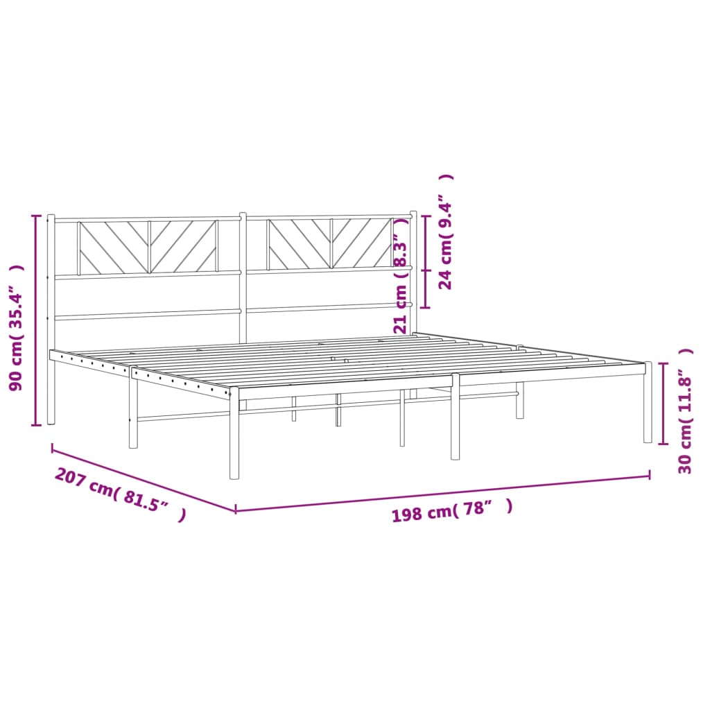 vidaXL metallist voodiraam peatsiga, valge, 193x203 cm