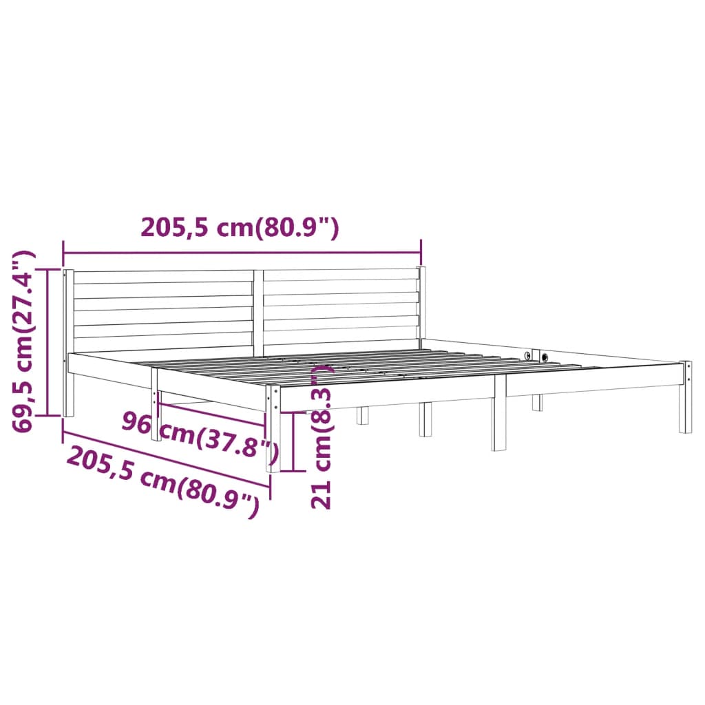 vidaXL voodiraam täismännipuit, 200 x 200 cm, must