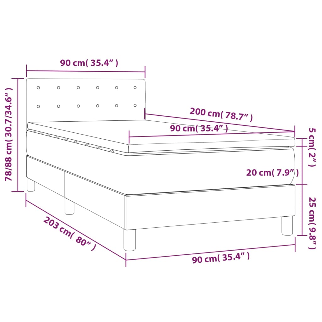 vidaXL kontinentaalvoodi madratsiga, LED, must, 90x200 cm, kunstnahk