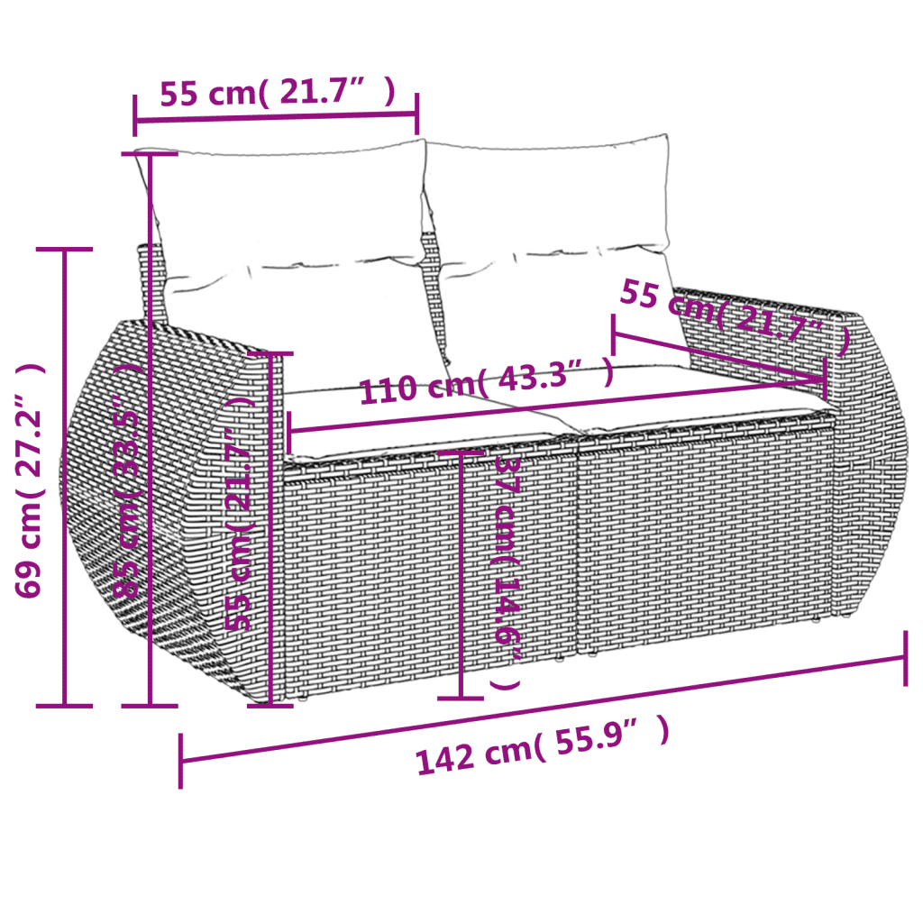 vidaXL 6-osaline aiadiivani komplekt patjadega, must, polürotang