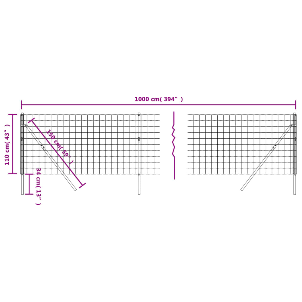 vidaXL traataed, antratsiithall, 1,1x10 m, tsingitud teras