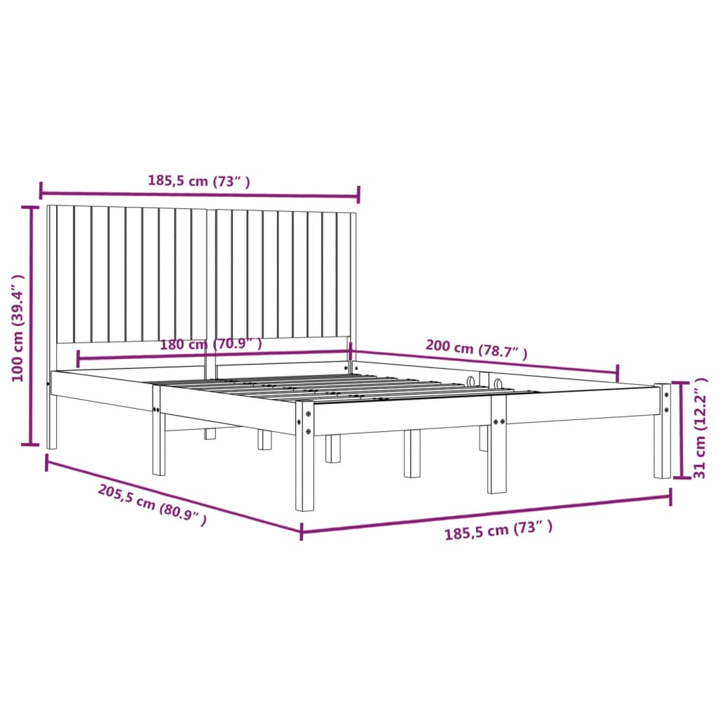 vidaXL LED-voodiraam, valge, 180 x 200 cm, täispuit