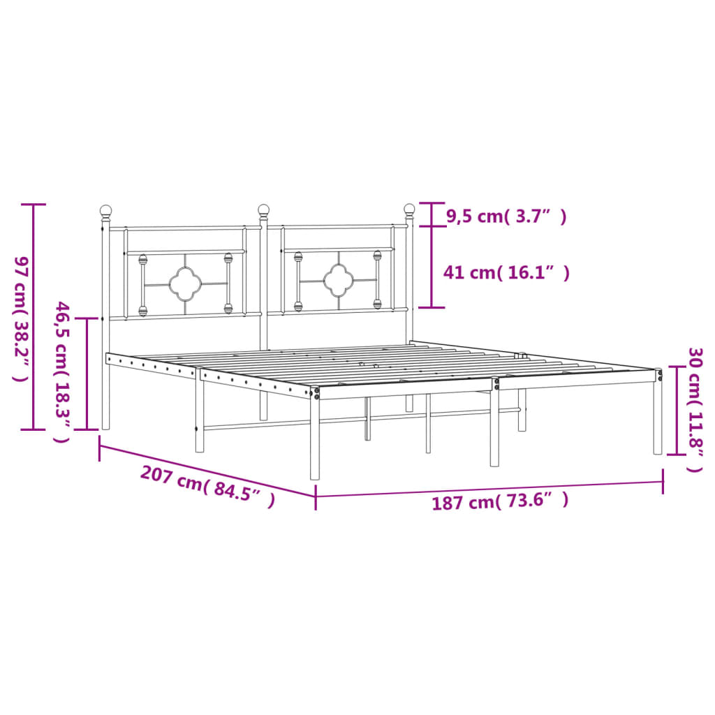 vidaXL metallist voodiraam peatsiga, must, 180 x 200 cm