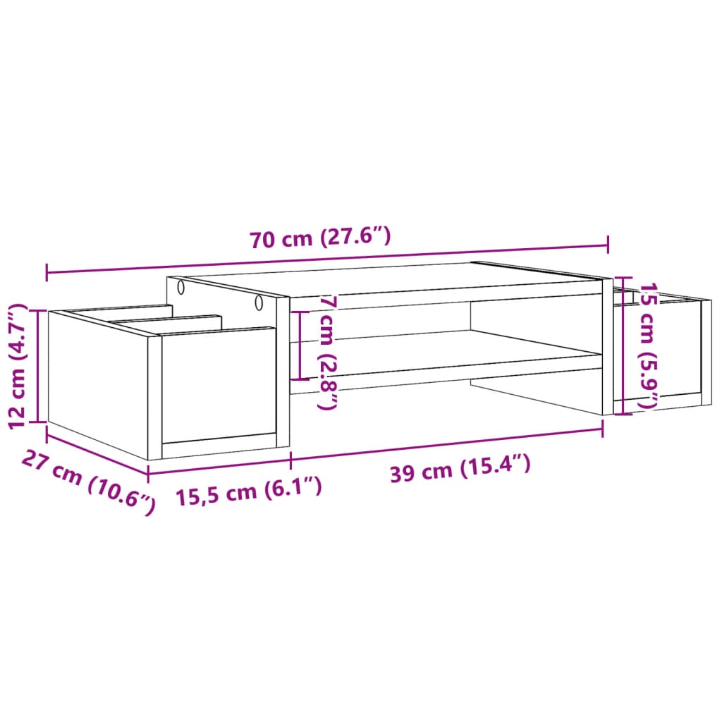 vidaXL hoiuruumiga monitorialus, suitsutamm, 70x27x15 cm, tehispuit