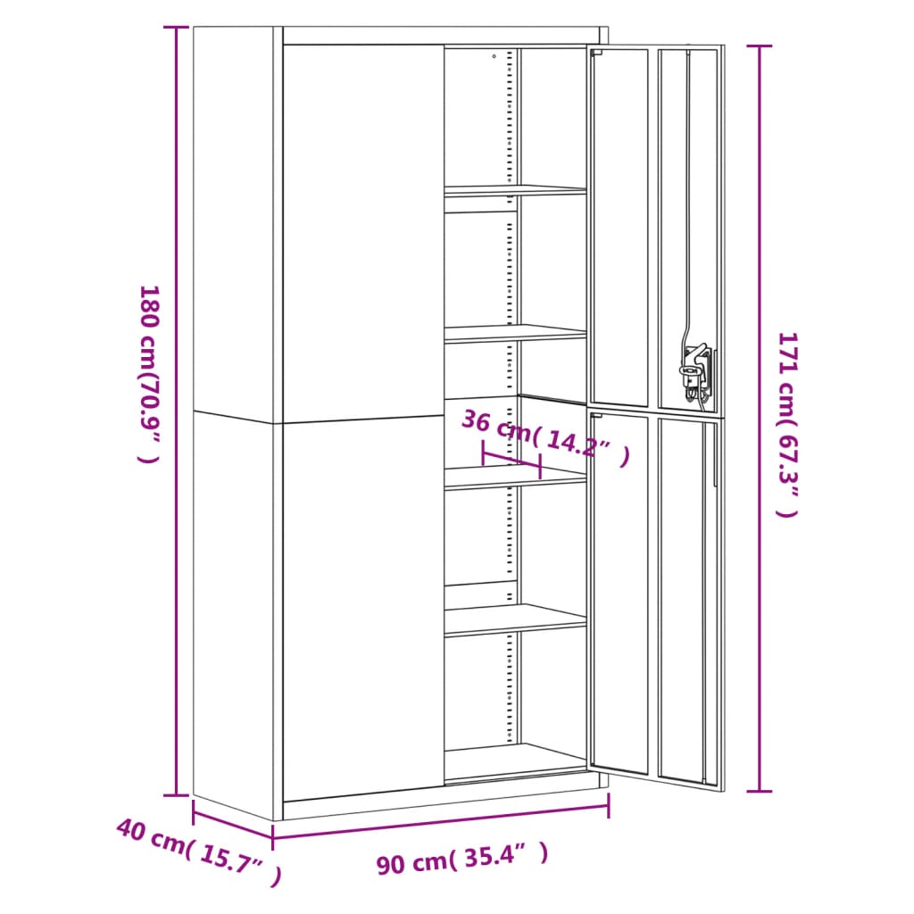 vidaXL dokumendikapp, must, 90 x 40 x 180 cm, teras