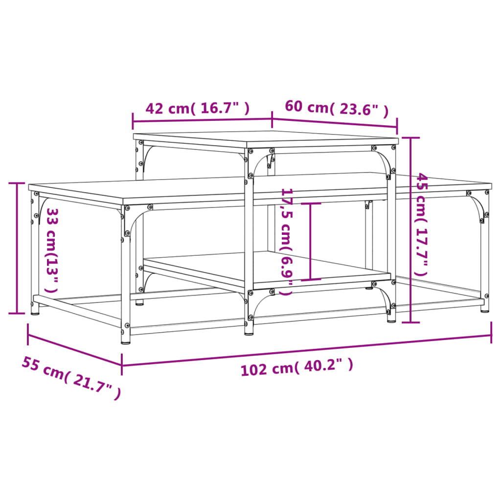 vidaXL kohvilaud, hall Sonoma tamm, 102 x 60 x 45 cm, tehispuit