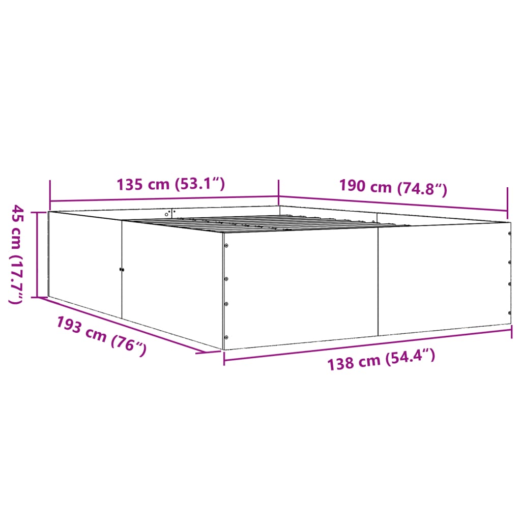 vidaXL voodiraam, must, 135x190 cm, teras ja tehispuit