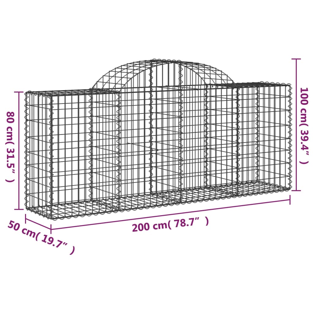 vidaXL kaarekujulised gabioonkorvid 10, 200x50x80/100cm tsingitud raud