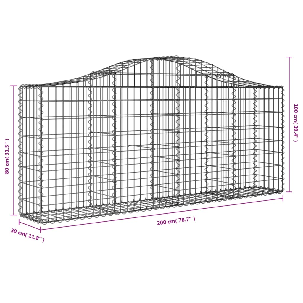 vidaXL kaarekujulised gabioonkorvid 3 tk, 200x30x80/100 cm, raud