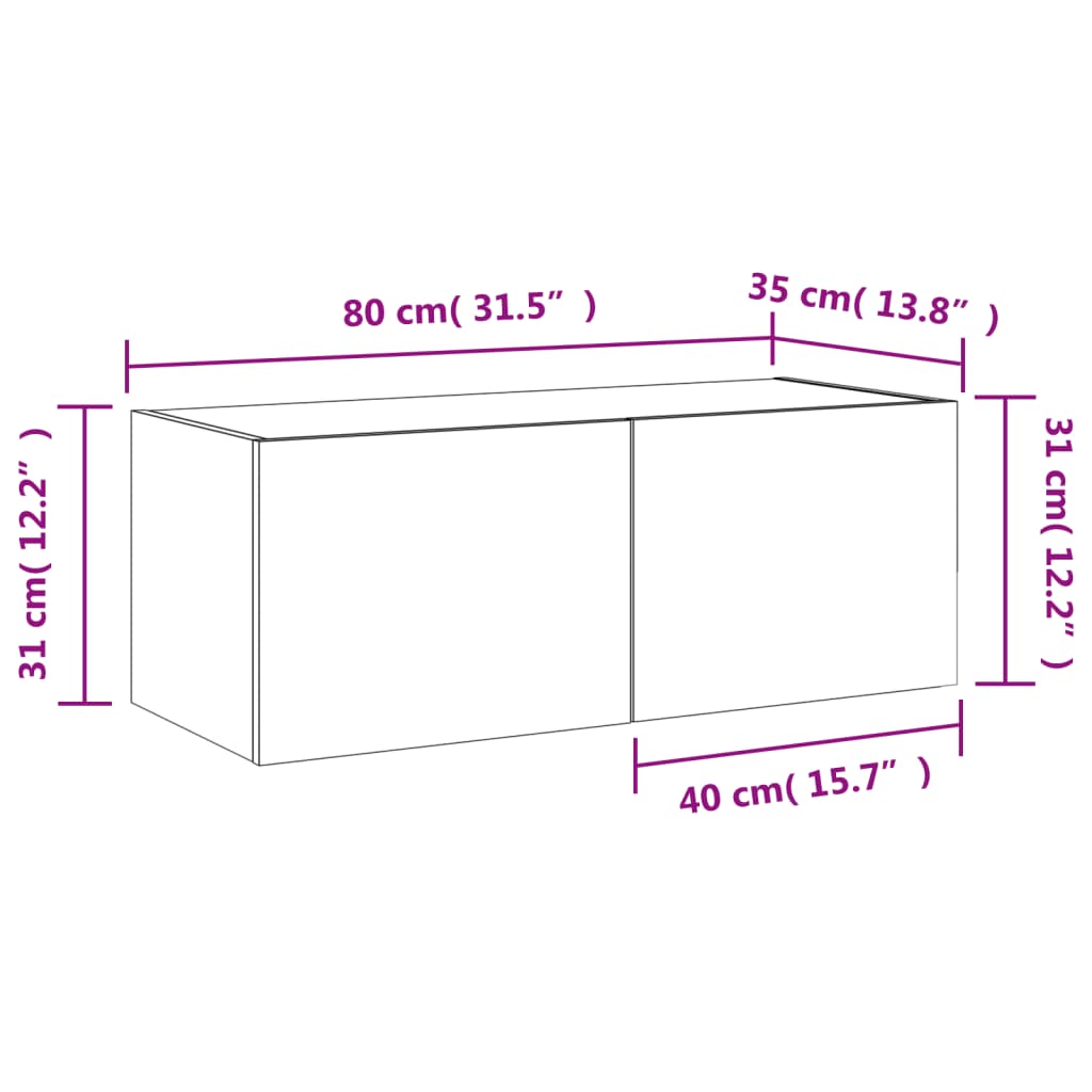 vidaXL teleri seinakapp LED-tuledega, valge, 80 x 35 x 31 cm