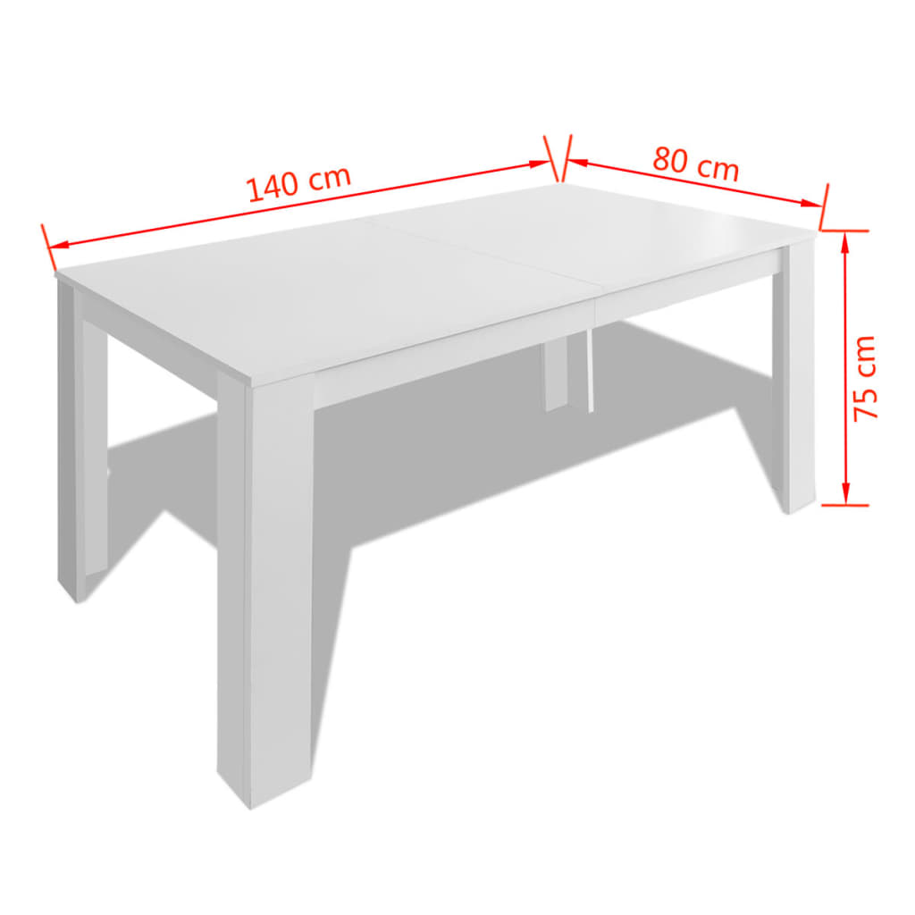 vidaXL söögilaud 140 x 80 x 75 cm valge