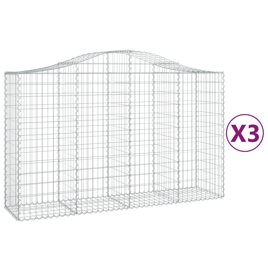 vidaXL kaarekujulised gabioonkorvid 3 tk, 200x50x120/140 cm, raud