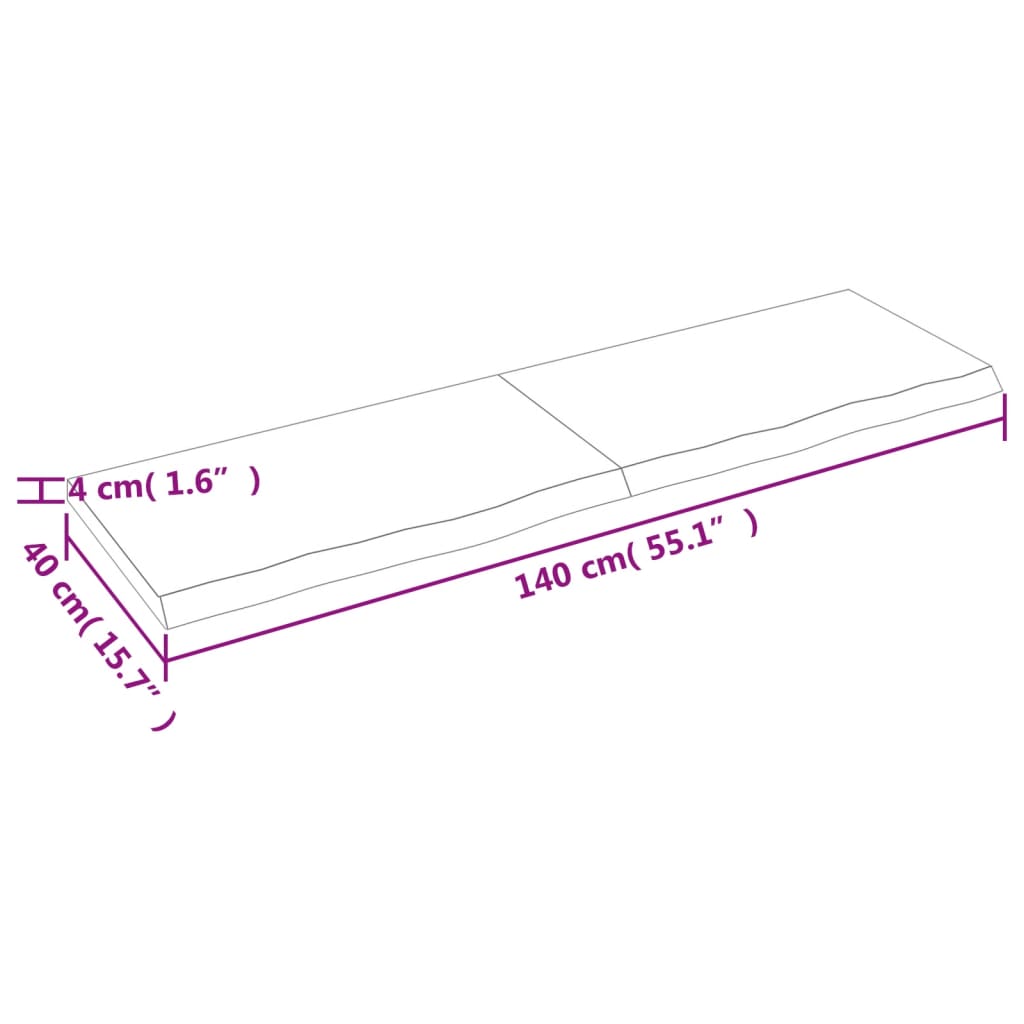 vidaXL lauaplaat, 140x40x(2-4) cm, töötlemata tammepuit