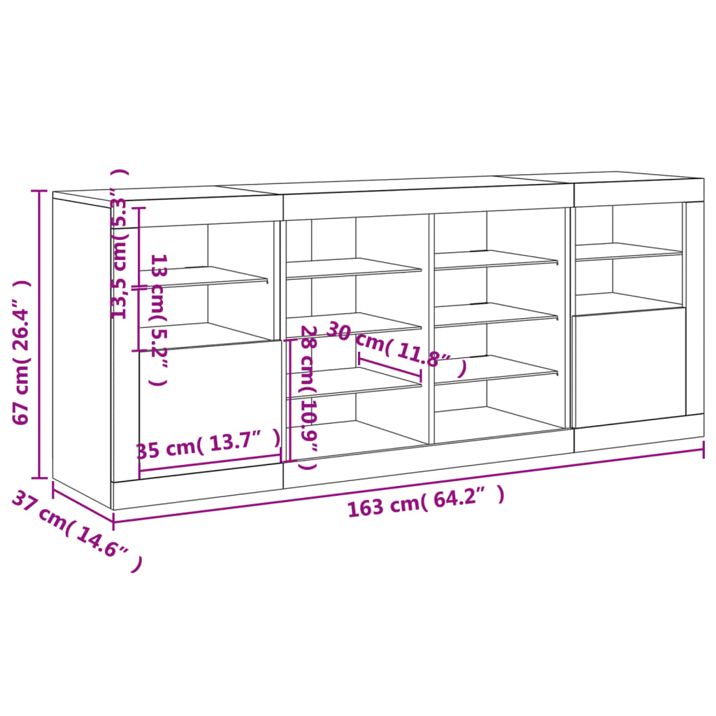 vidaXL puhvetkapp LED-tuledega, suitsutatud tamm, 163 x 37 x 67 cm