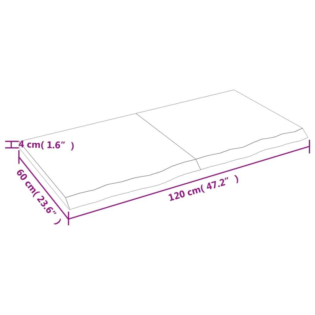 vidaXL vannitoa töötasapind, helepruun, 120x60x(2-4) cm, täispuit