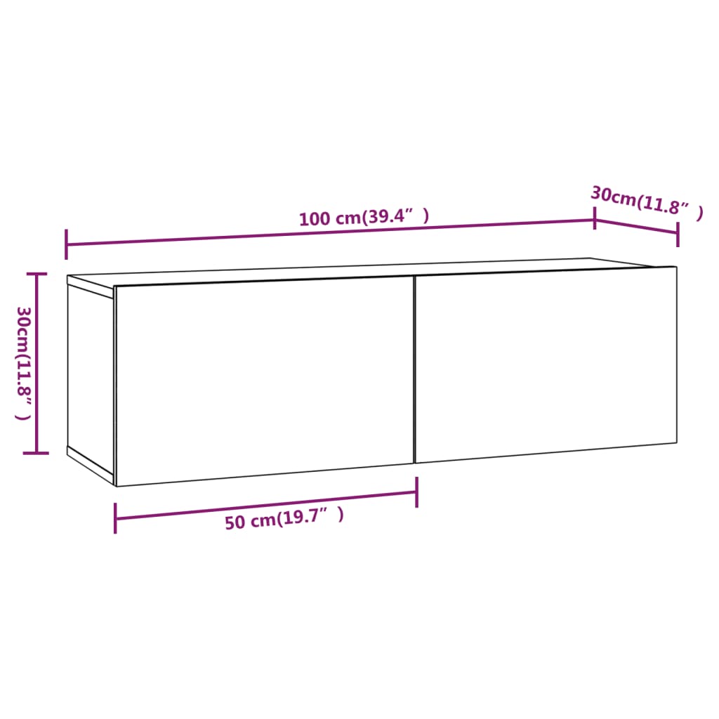 vidaXL teleri seinakapid 2 tk, hall Sonoma, 100x30x30 cm, tehispuit