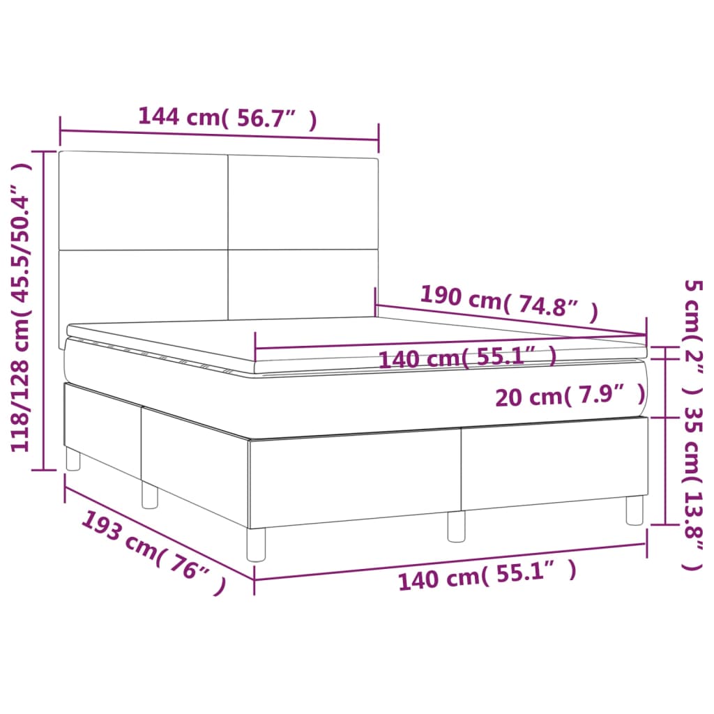 vidaXL kontinentaalvoodi madrats ja LED, helehall, 140x190 cm, kangas