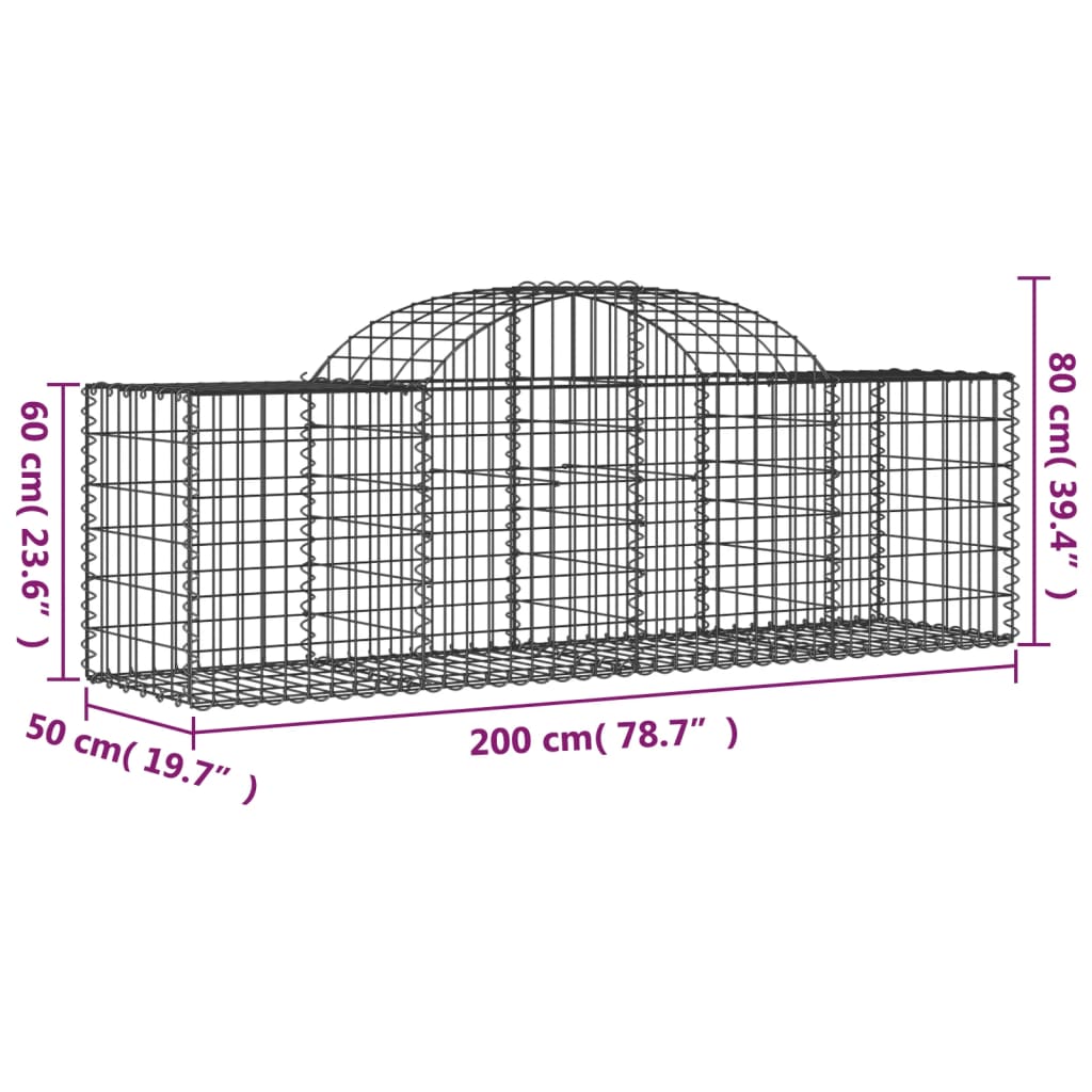 vidaXL kaarekujulised gabioonkorvid 5 tk, 200x50x60/80 cm, raud