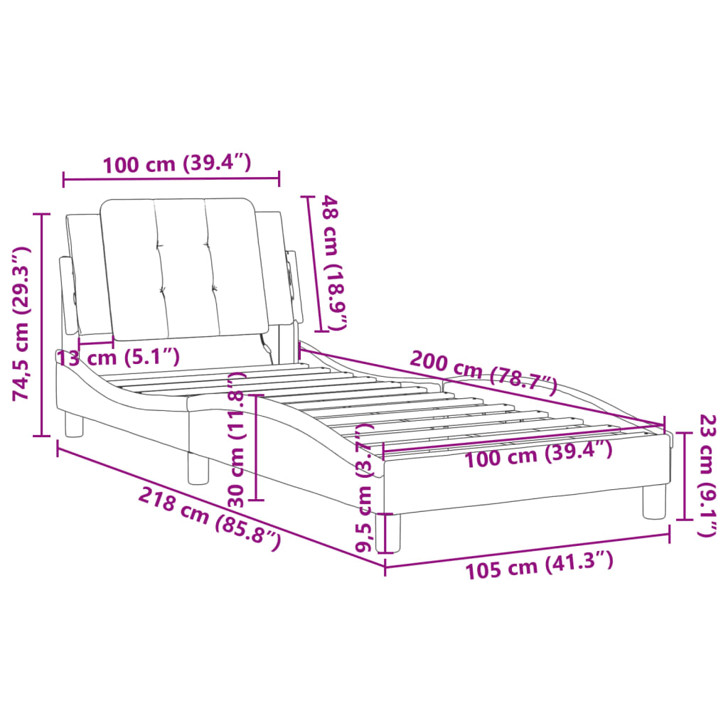 vidaXL voodiraam LED-tuledega, must, 100 x 200 cm, kunstnahk