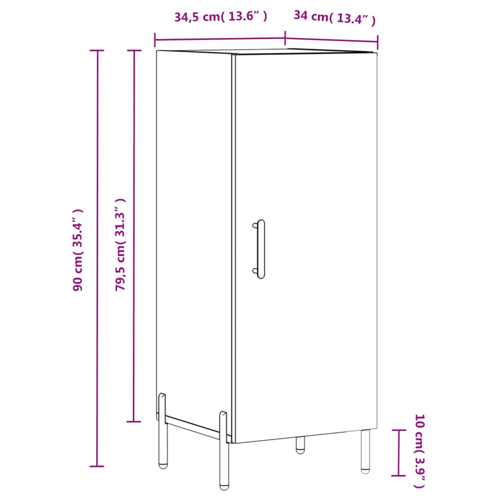 vidaXL puhvetkapp, hall Sonoma tamm, 34,5x34x90 cm, tehispuit