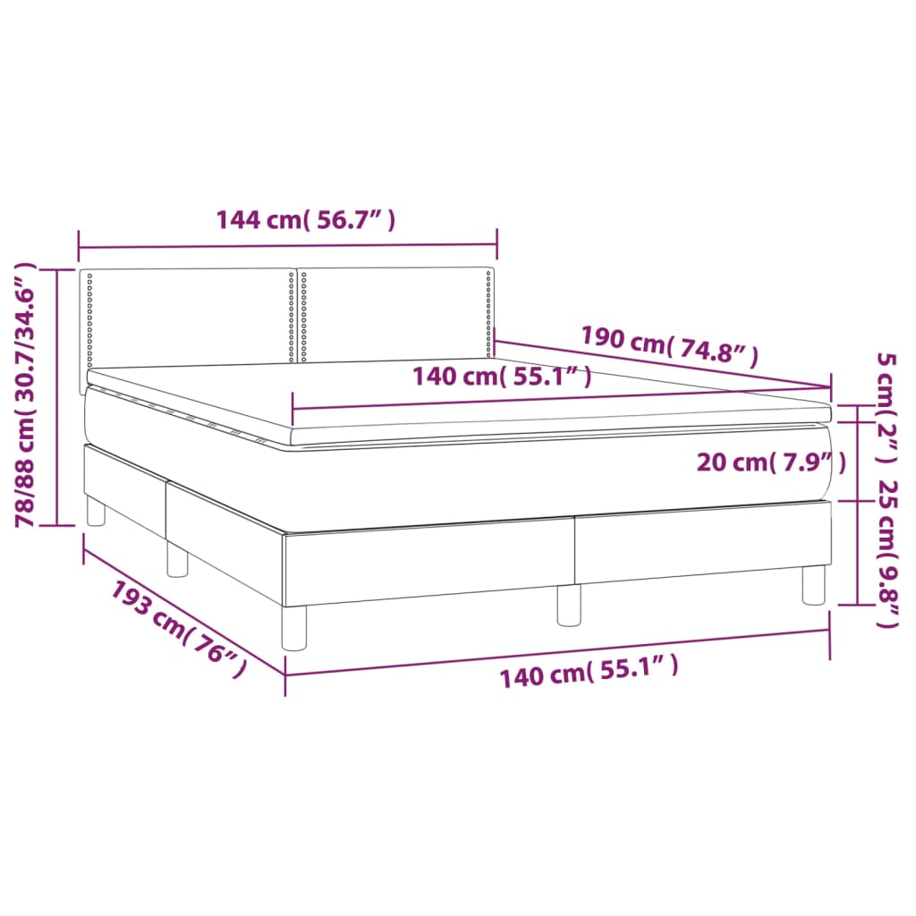 vidaXL kontinentaalvoodi madrats ja LED, sinine, 140x190 cm, kangas