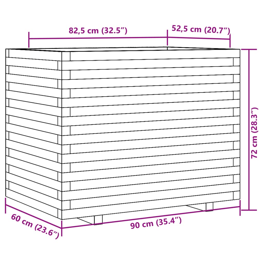 vidaXL aia taimekast, 90x60x72 cm, immutatud männipuit