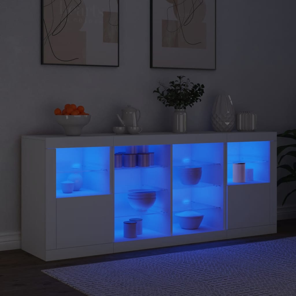 vidaXL puhvetkapp LED-tulega, valge, 163 x 37 x 67 cm