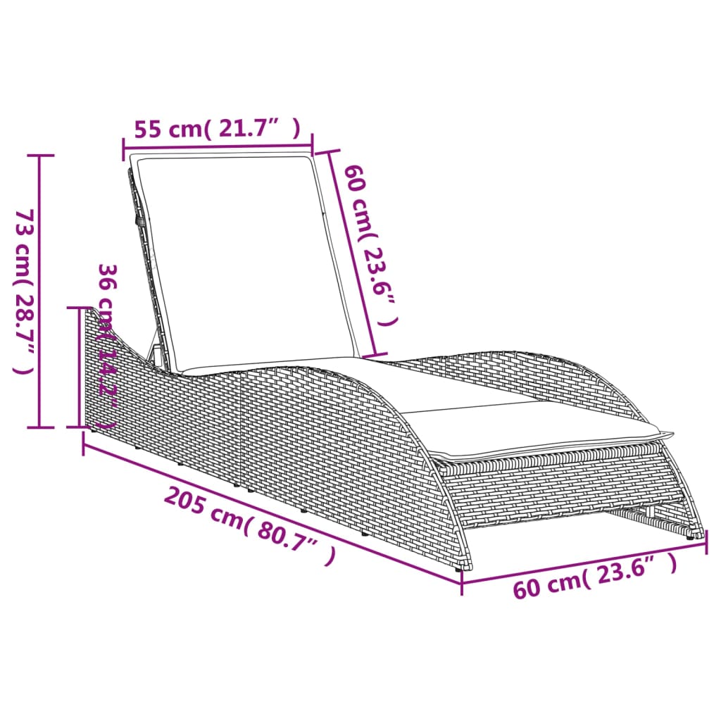 vidaXL päevitustool padjaga, beež, 60x205x73 cm, polürotang