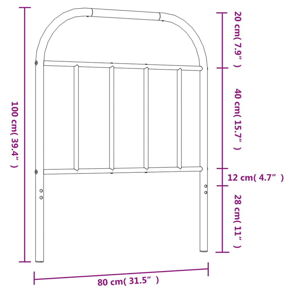 vidaXL metallist voodipeats, must, 75 cm