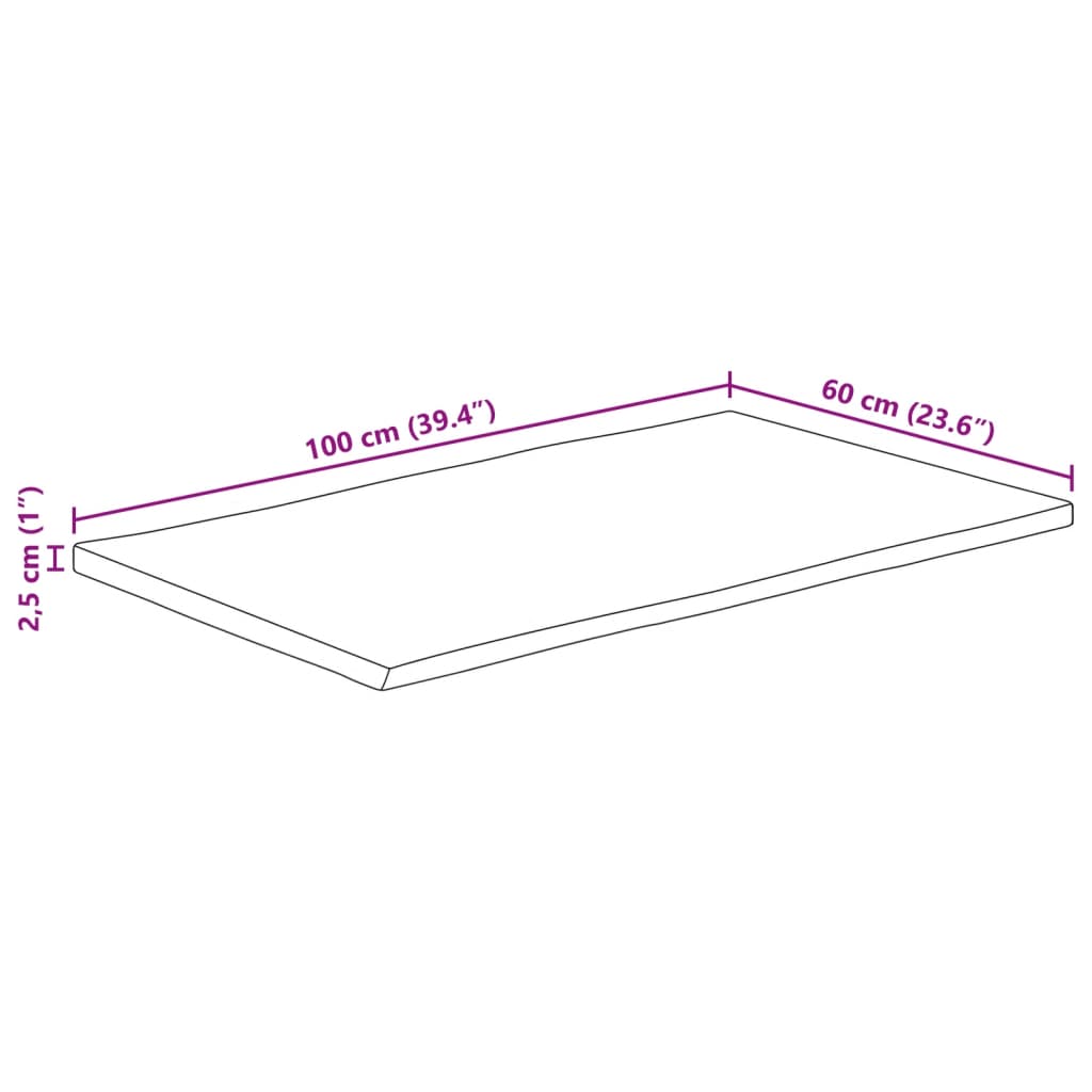 vidaXL lauaplaat, 100 x 60 x 2,5 cm, naturaalsete servadega, mangopuit