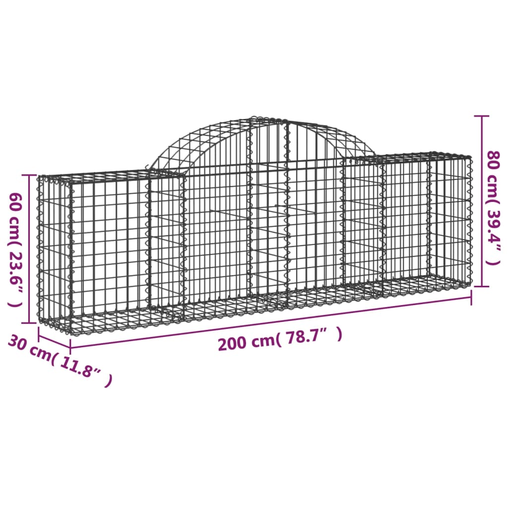 vidaXL kaarekujulised gabioonkorvid 13 tk, 200x30x60/80 cm, raud