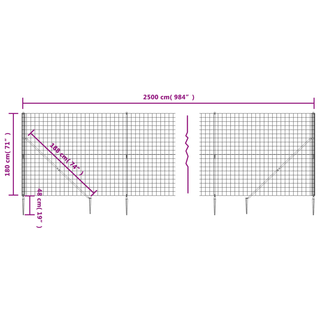 vidaXL traataed vaiadega, antratsiithall, 1,8x25 m