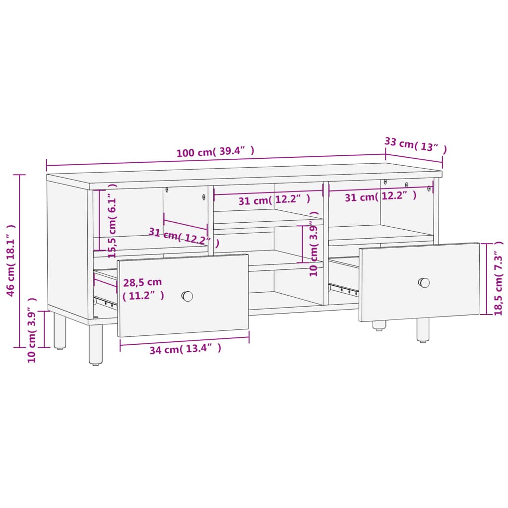 vidaXL telerialus, must, 100 x 33 x 46 cm, mangopuit