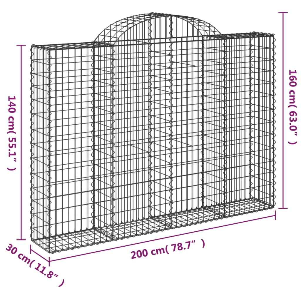 vidaXL kaarekujulised gabioonkorvid 15 tk, 200x30x140/160 cm, raud