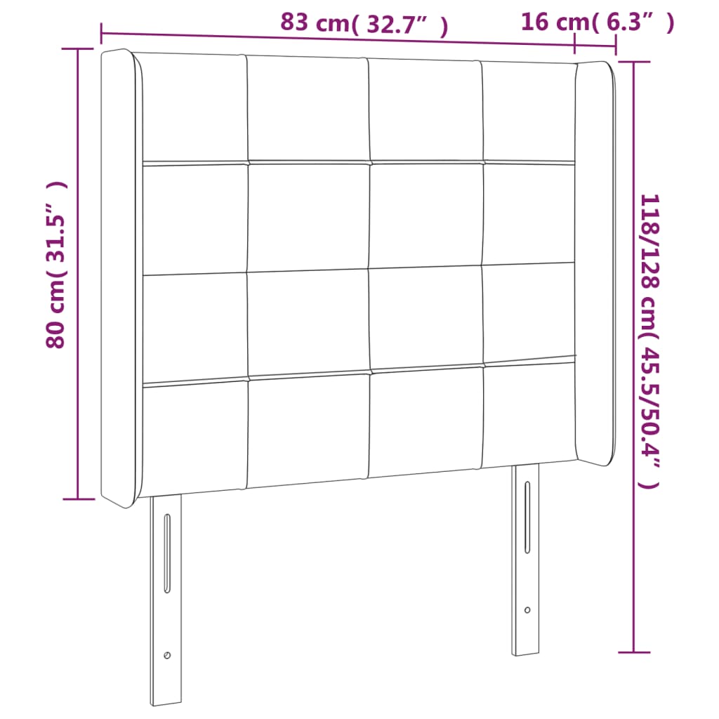 vidaXL LED-voodipeats, must, 83x16x118/128 cm, samet