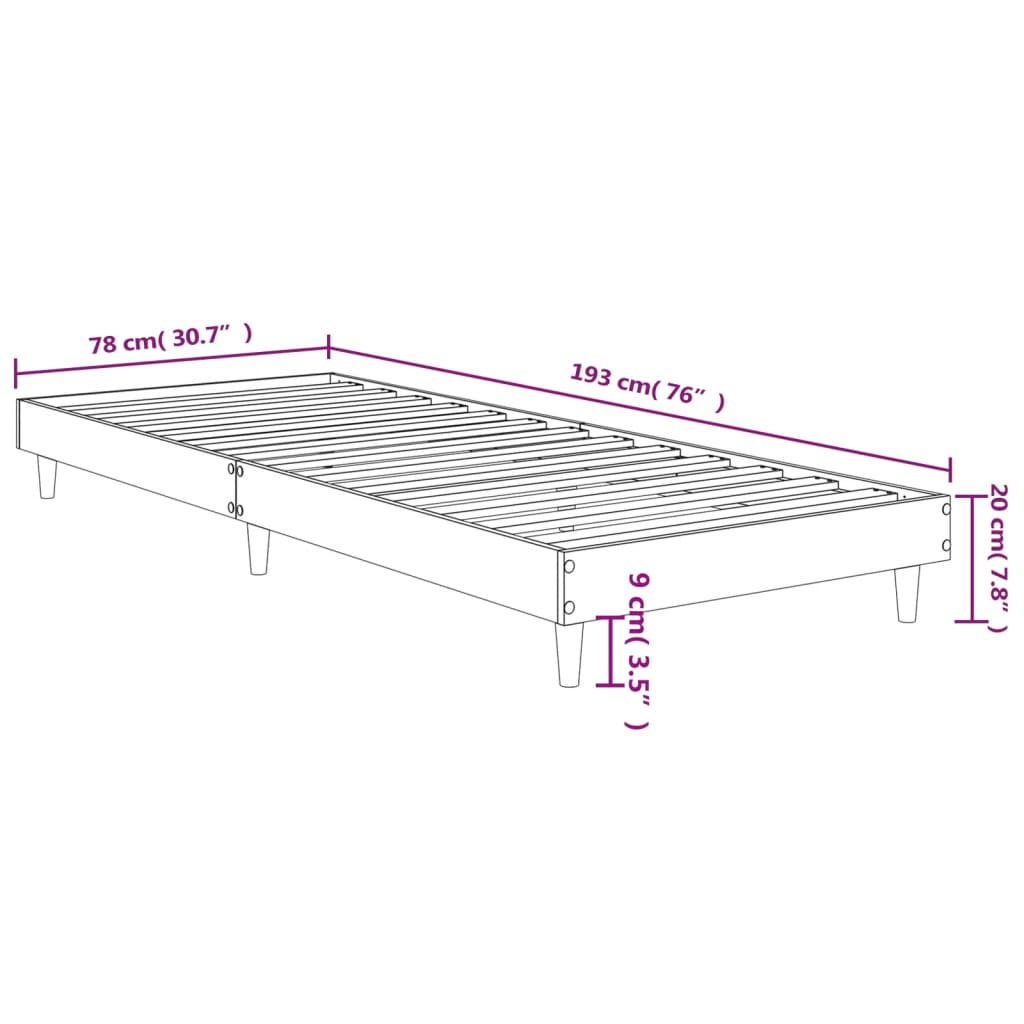 vidaXL voodiraam, pruun tamm, 75x190 cm, tehispuit