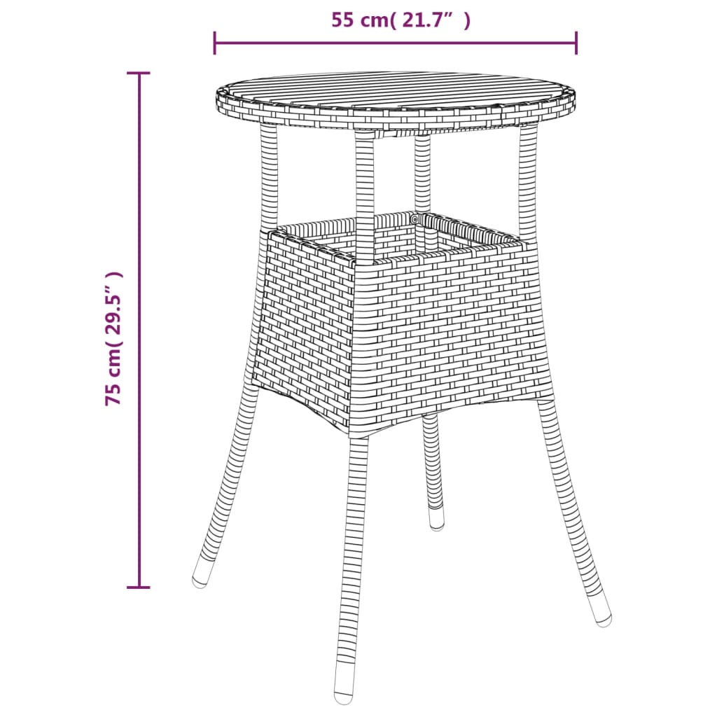 vidaXL 3-osaline aia bistrookomplekt istmepatjadega, hall, polürotang