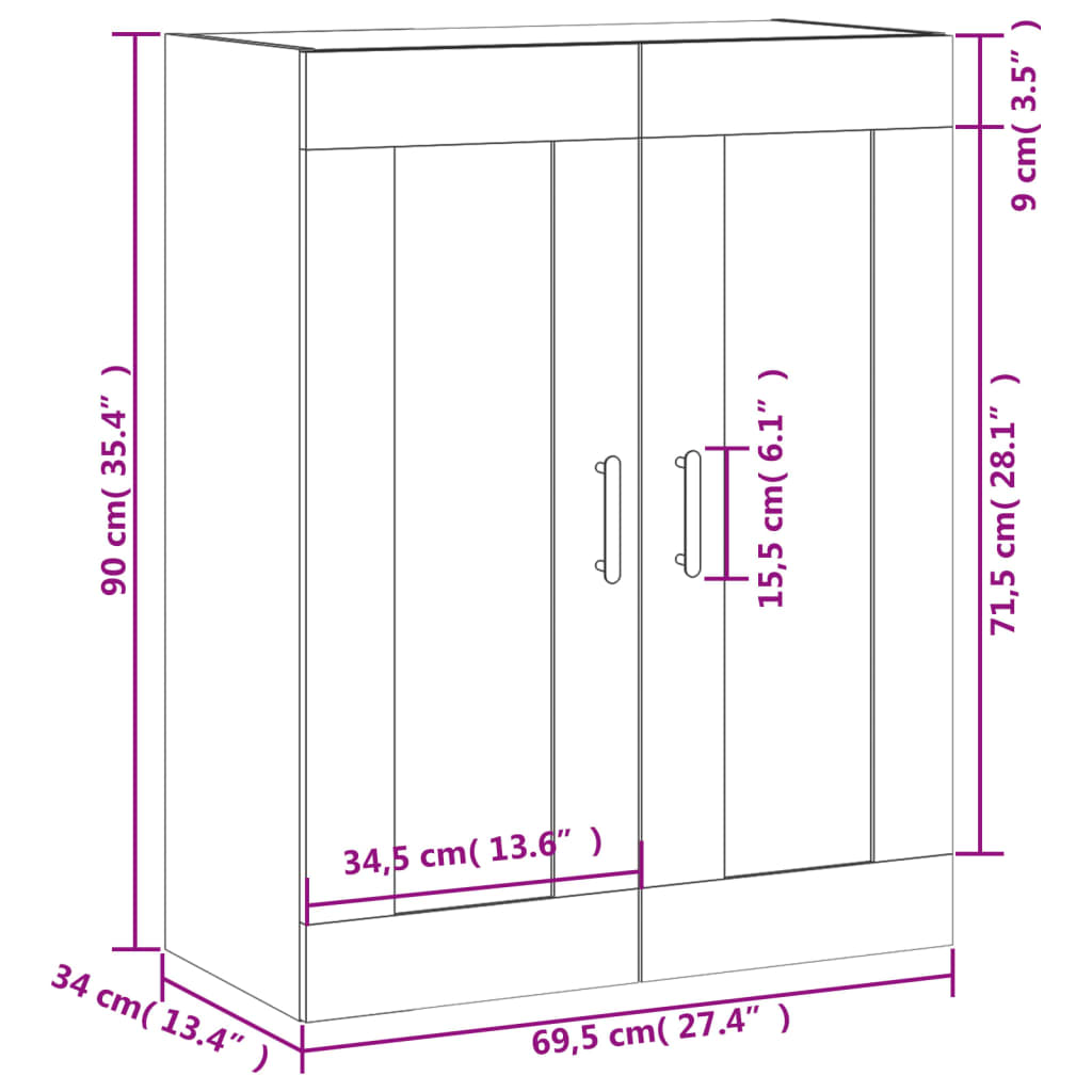 vidaXL seinakapp, valge, 69,5 x 34 x 90 cm, tehispuit