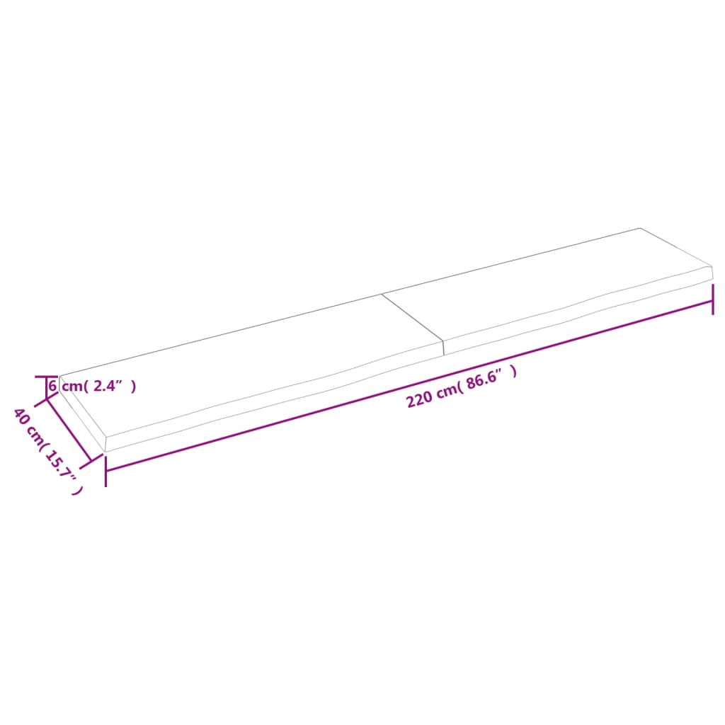 vidaXL lauaplaat, tumepruun, 220x40x(2-6) cm, töödeldud tammepuit