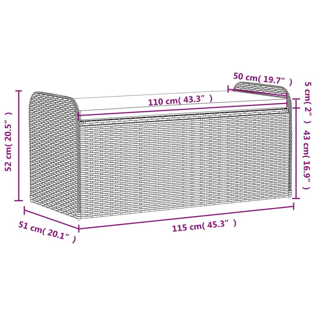 vidaXL hoiupink istmepadjaga, pruun, 115 x 51 x 52 cm, polürotang