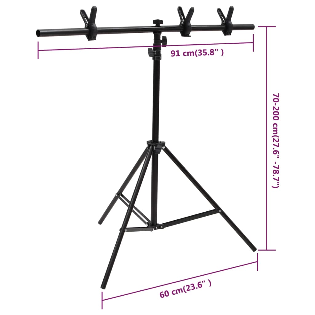 vidaXL T-kujuline taustastatiiv, must, 91 x 60 x (70-200) cm