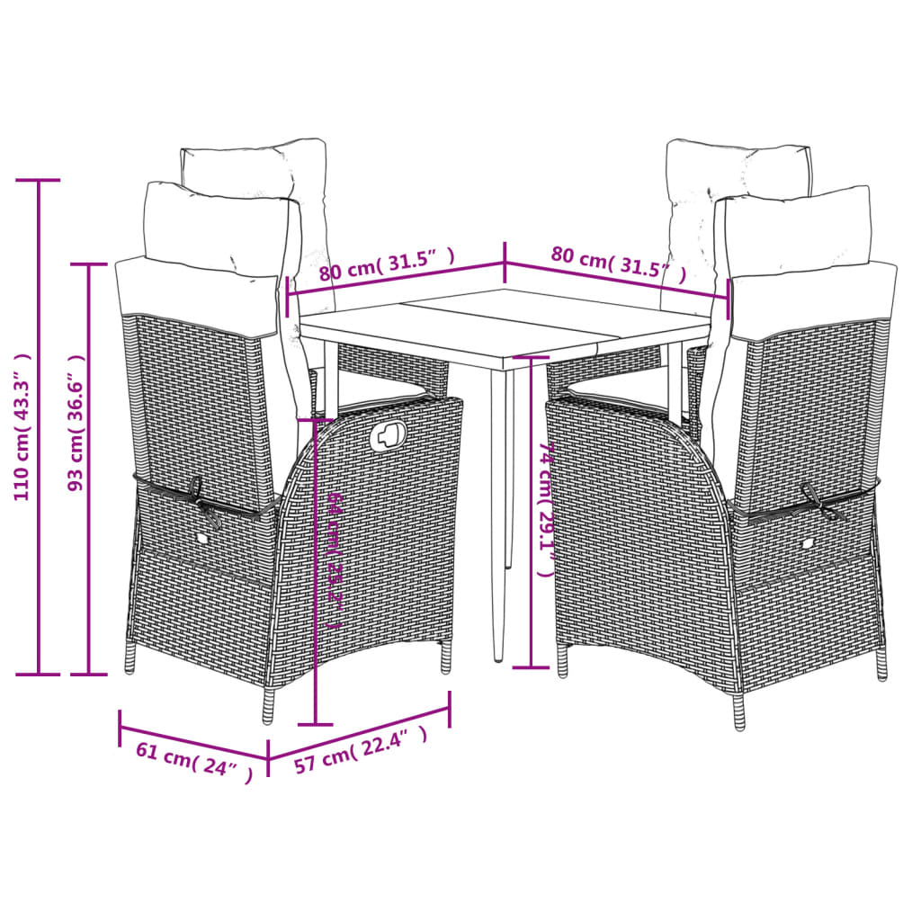 vidaXL 5-osaline aiamööbli komplekt patjadega, beež, polürotang