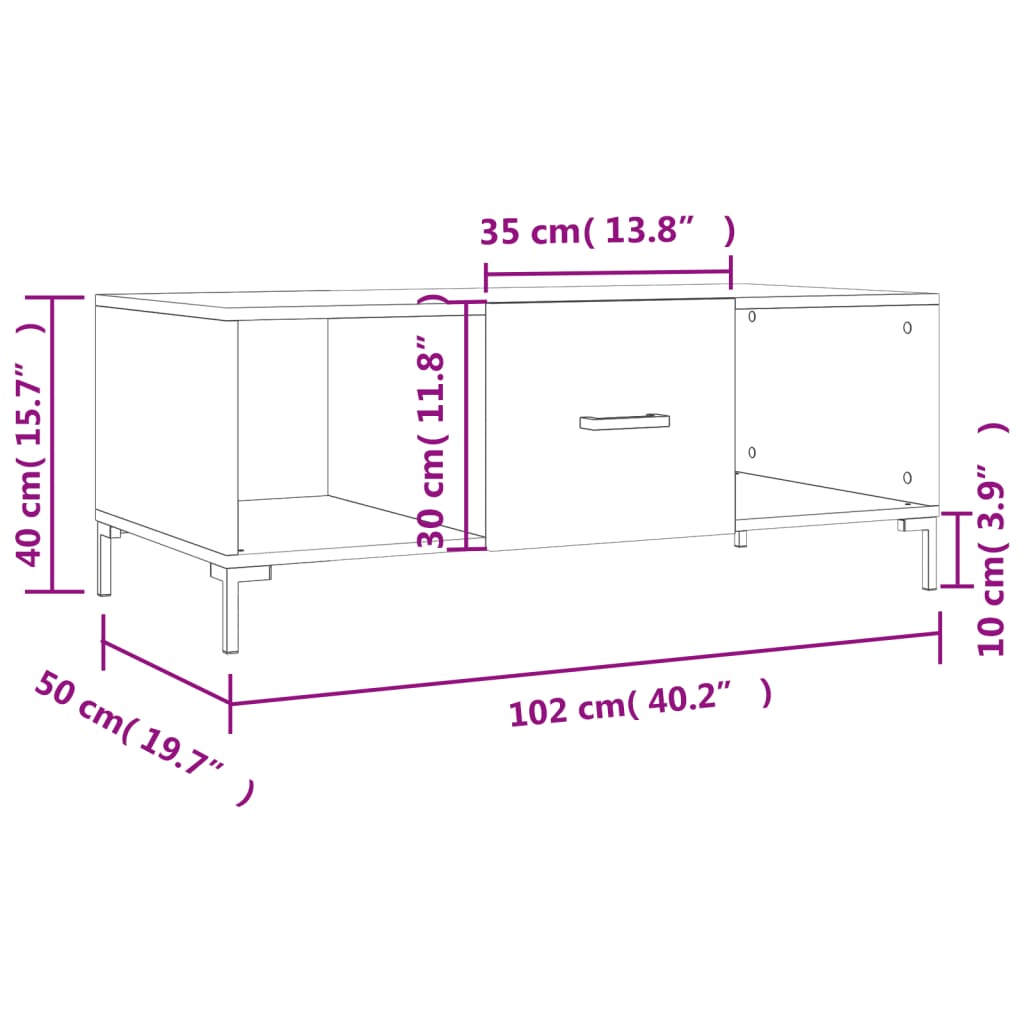 vidaXL kohvilaud, hall Sonoma tamm, 102x50x40 cm, tehispuit