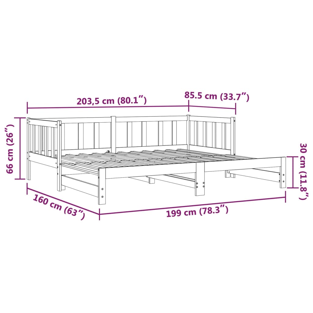 vidaXL väljatõmmatav päevavoodi, must, 2 x (80x200) cm, männipuit