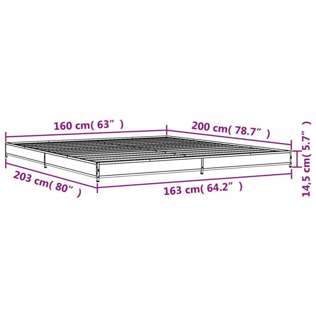 vidaXL voodiraam, pruun tamm, 160 x 200 cm, tehispuit ja metall