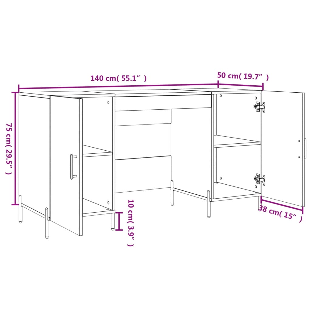 vidaXL kirjutuslaud, hall Sonoma tamm, 140 x 50 x 75 cm, tehispuit