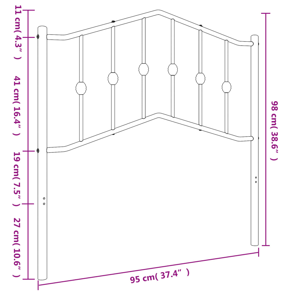 vidaXL metallist voodipeats, must, 90 cm