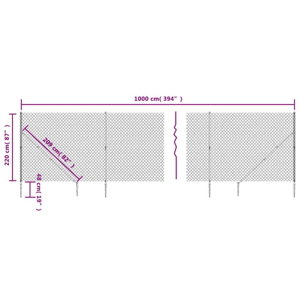 vidaXL võrkaed vaiadega, antratsiithall, 2,2 x 10 m